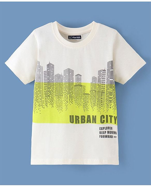 Pine Kids 100% Cotton Biowashed Half Sleeves T-Shirt Text Print- White
