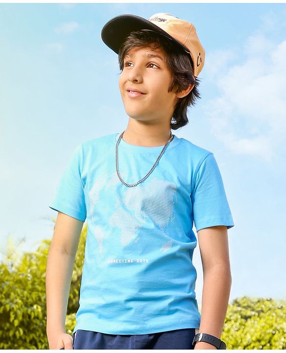 Pine Kids Half Sleeves Splish Splash Biowashed T-Shirt - Blue