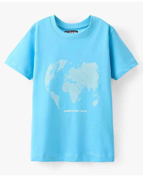 Pine Kids Half Sleeves Splish Splash Biowashed T-Shirt - Blue