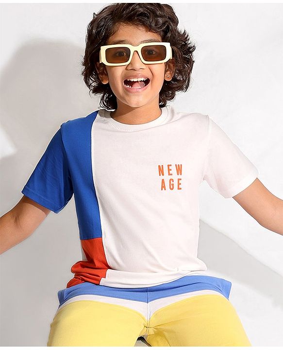 Pine Kids Half Sleeves Biowashed T-Shirt Text Print - White
