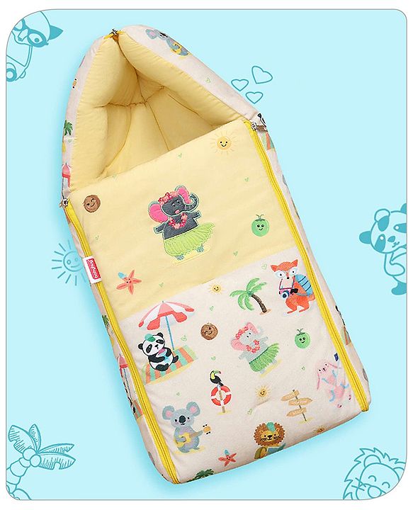Babyhug Velour Sleeping Bag Animal Faces Print - Multicolor