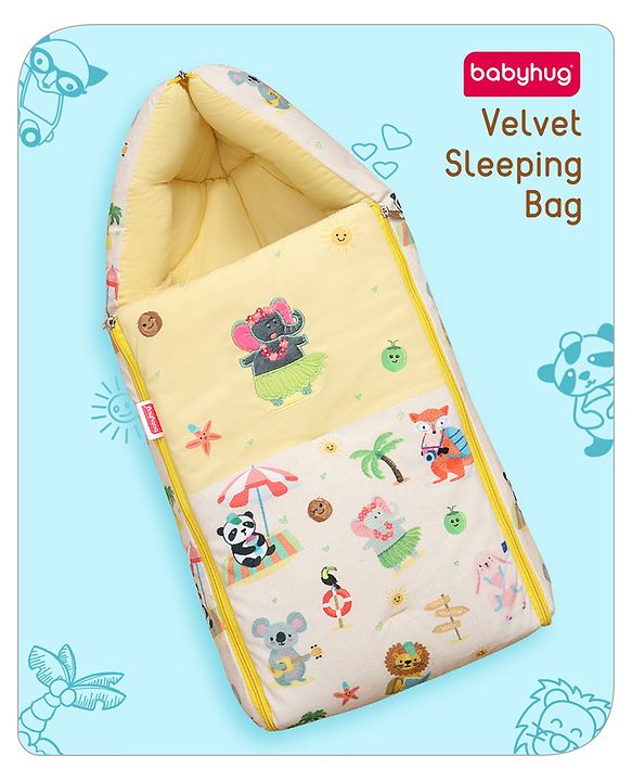 Babyhug Velour Sleeping Bag Animal Faces Print - Multicolor