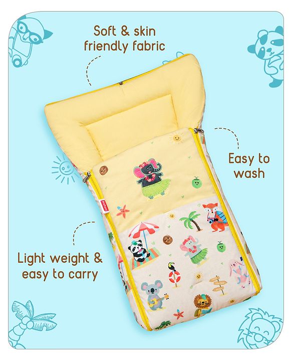 Babyhug Velour Sleeping Bag Animal Faces Print - Multicolor