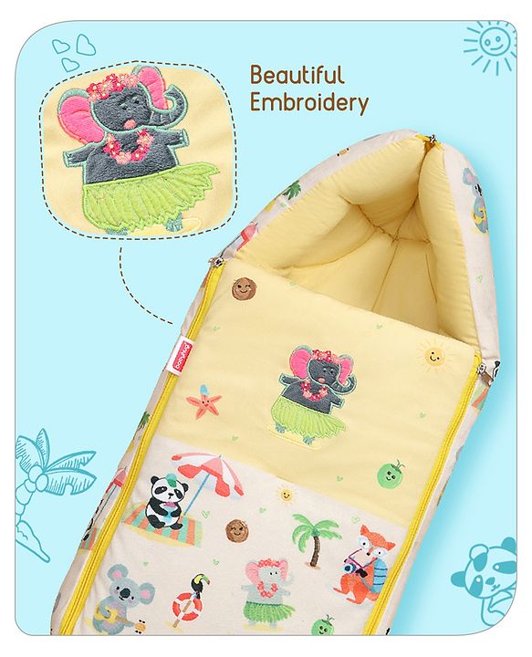 Babyhug Velour Sleeping Bag Animal Faces Print - Multicolor