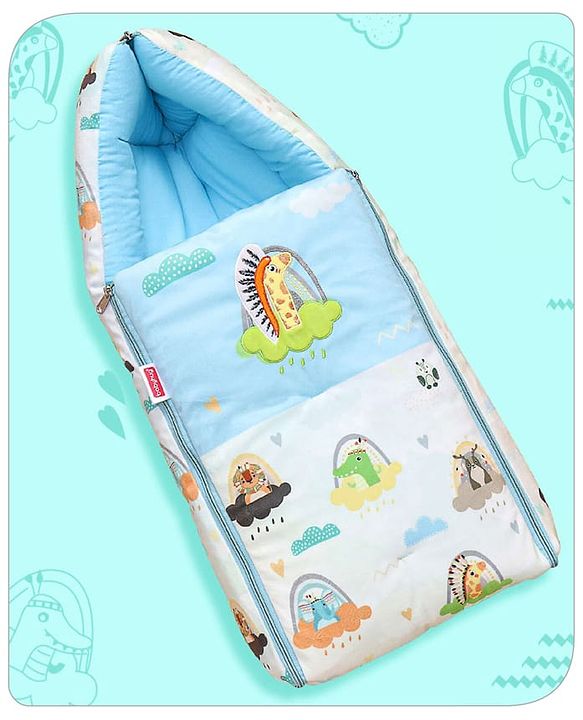 Babyhug Velour Sleeping Bag Animal Faces Print - Multicolor