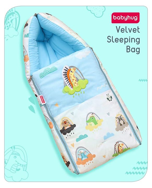 Babyhug Velour Sleeping Bag Animal Faces Print - Multicolor