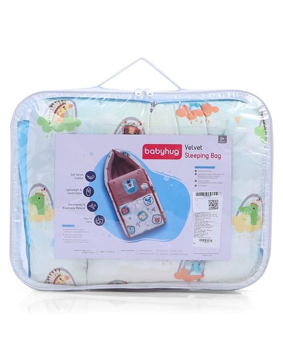Babyhug Velour Sleeping Bag Animal Faces Print - Multicolor