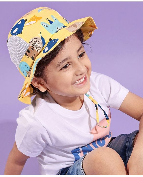 Babyhug Snail Print Bucket Hats Yellow - Diameter 16.5 cm