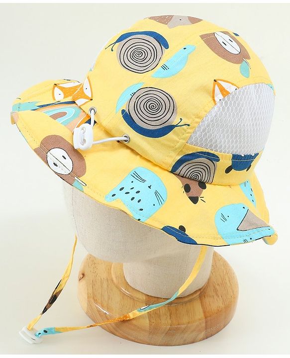 Babyhug Snail Print Bucket Hats Yellow - Diameter 16.5 cm