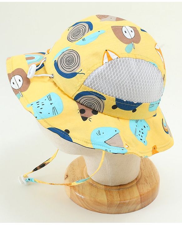 Babyhug Snail Print Bucket Hats Yellow - Diameter 16.5 cm