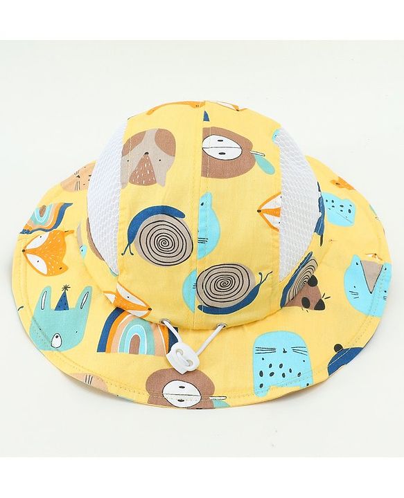 Babyhug Snail Print Bucket Hats Yellow - Diameter 16.5 cm