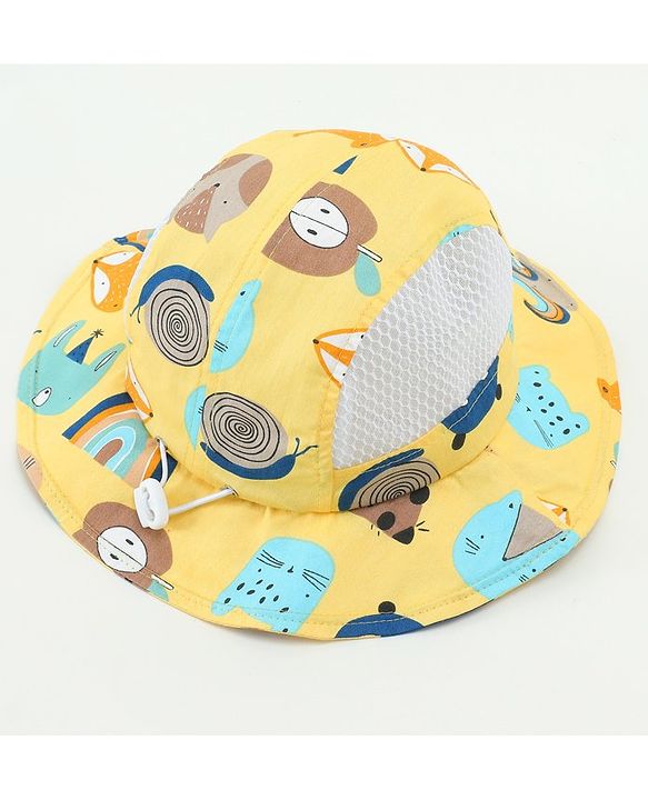 Babyhug Snail Print Bucket Hats Yellow - Diameter 16.5 cm