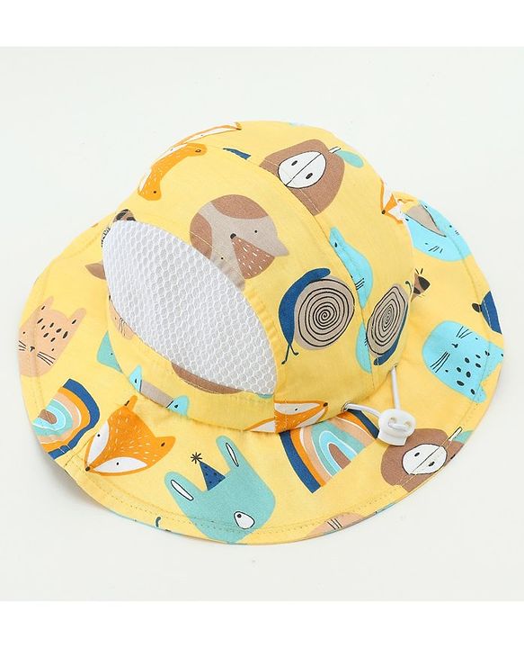 Babyhug Snail Print Bucket Hats Yellow - Diameter 16.5 cm