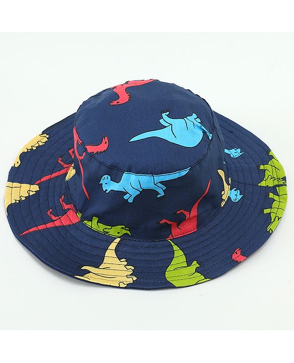Babyhug Dino Print Bucket Hats Navy Blue - Diameter 16.5 cm