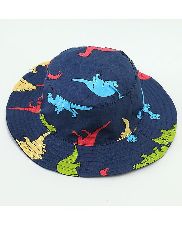 Babyhug Dino Print Bucket Hats Navy Blue - Diameter 16.5 cm