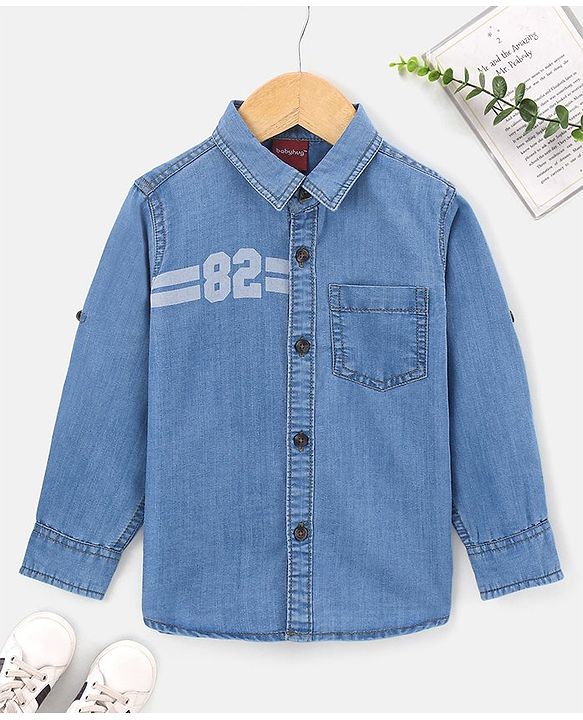 Babyhug Full Sleeves Denim Shirt with Number Print - Blue