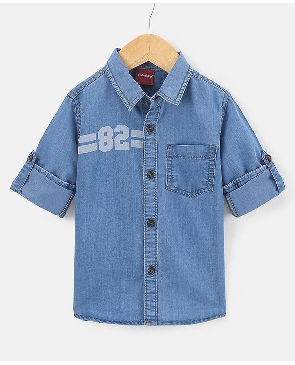 Babyhug Full Sleeves Denim Shirt with Number Print - Blue