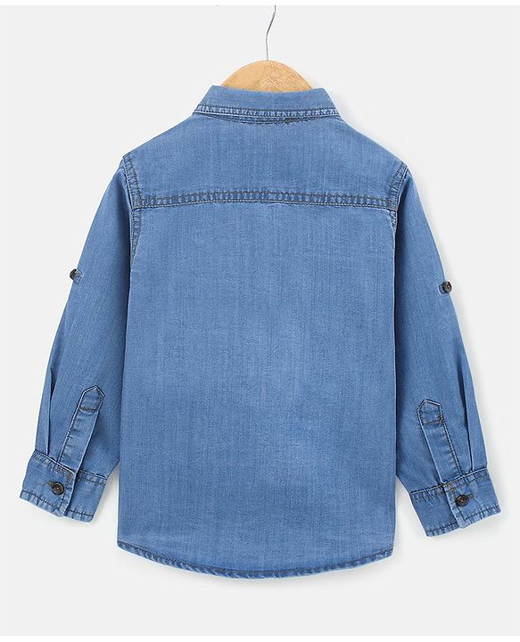 Babyhug Full Sleeves Denim Shirt with Number Print - Blue