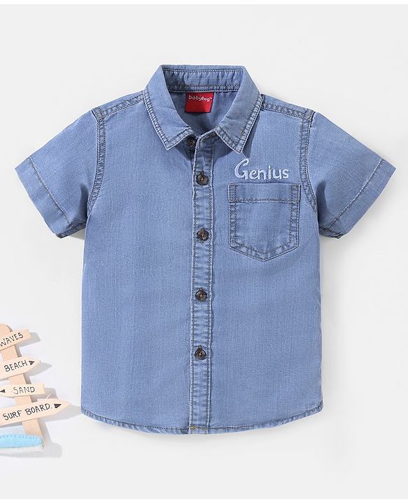 Babyhug Cotton Denim Half Sleeves Solid Shirt- Blue
