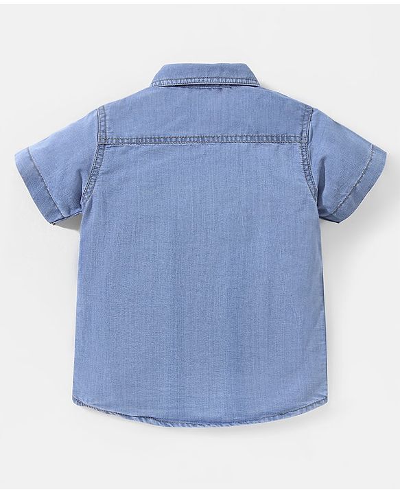 Babyhug Cotton Denim Half Sleeves Solid Shirt- Blue