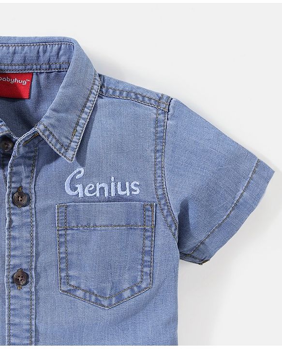 Babyhug Cotton Denim Half Sleeves Solid Shirt- Blue