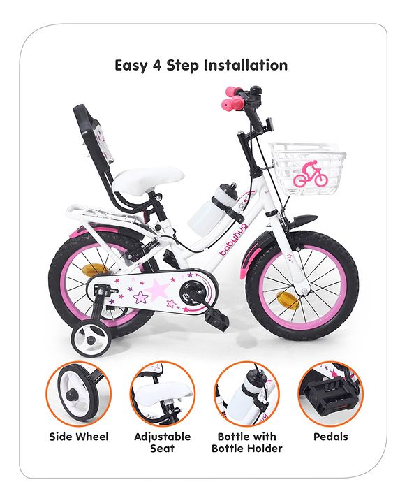 Babyhug Speedy Bicycle With Bell - Pink White| Storage Basket| Durable Brake