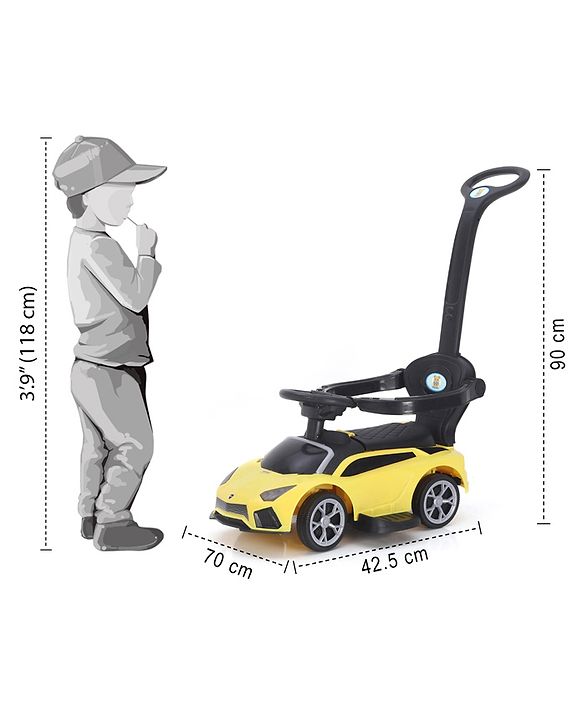 Babyhug 3 in 1 Manual Push Ride on Car with Parent Push Handle - Yellow