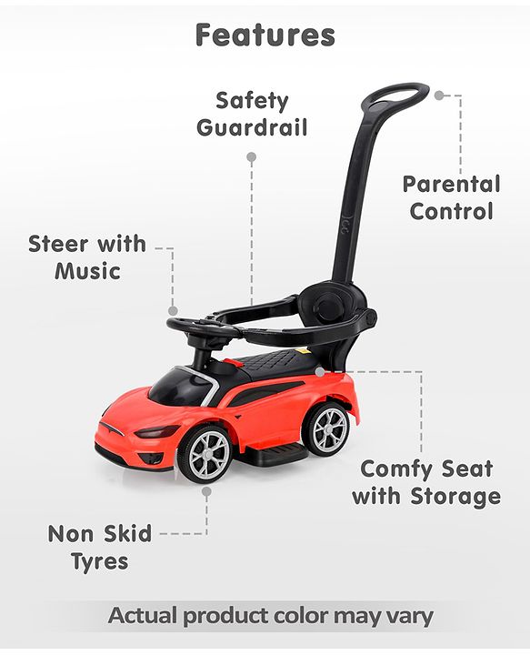 Babyhug 3 in 1 Manual Push Ride on Car with Parent Push Handle - Yellow