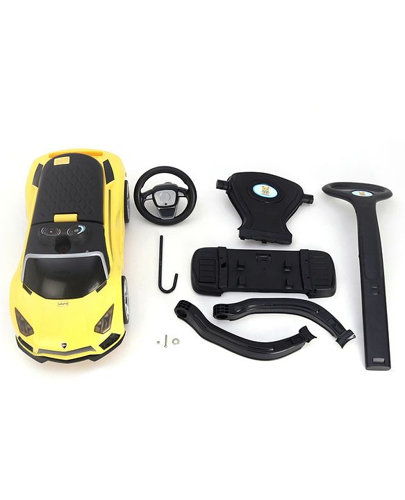Babyhug 3 in 1 Manual Push Ride on Car with Parent Push Handle - Yellow
