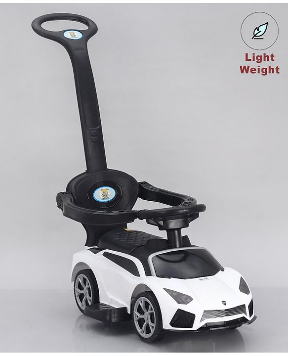Babyhug 3 in 1 Manual Push Ride on Car with Parent Push Handle - White