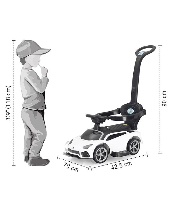Babyhug 3 in 1 Manual Push Ride on Car with Parent Push Handle - White