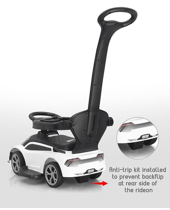 Babyhug 3 in 1 Manual Push Ride on Car with Parent Push Handle - White