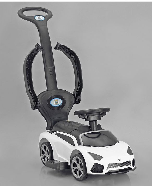 Babyhug 3 in 1 Manual Push Ride on Car with Parent Push Handle - White