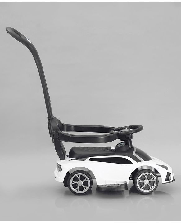 Babyhug 3 in 1 Manual Push Ride on Car with Parent Push Handle - White