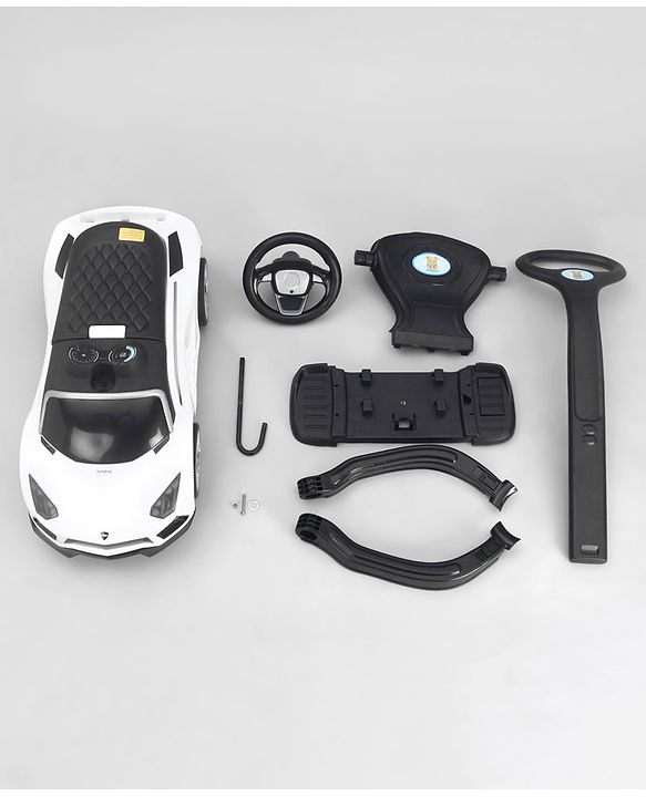 Babyhug 3 in 1 Manual Push Ride on Car with Parent Push Handle - White