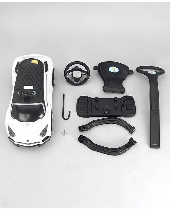 Babyhug 3 in 1 Manual Push Ride on Car with Parent Push Handle - White