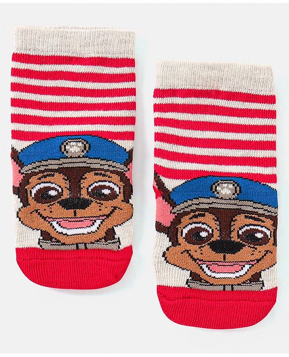Cute Walk By Babyhug Paw Petrol Design Anti-Bacterial Ankle Length Socks Pack Of 3 - Blue & Red