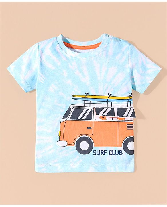 Babyhug Cotton Half Sleeves T-Shirt & Shorts Set Bus & Text Print- Blue