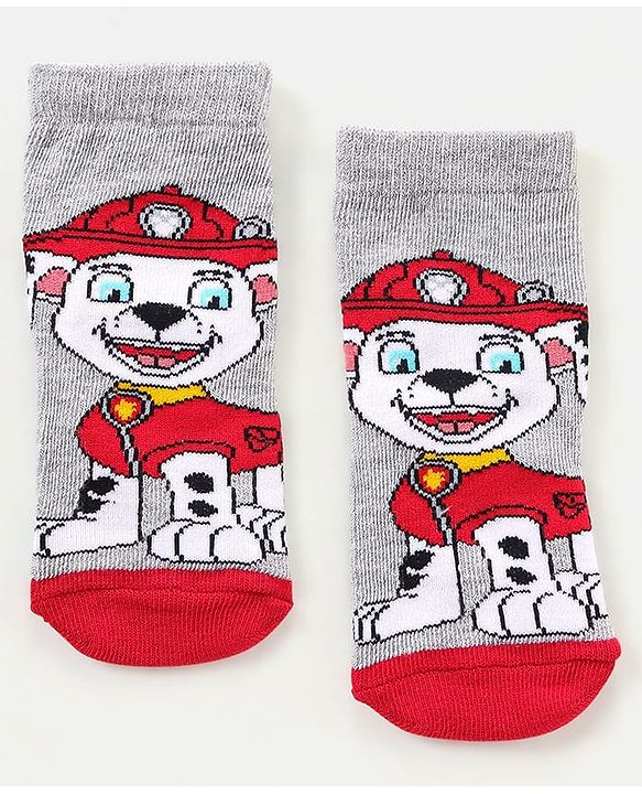 Cutewalk By Babyhug Anti Bacterial Ankle Length Non Terry Socks Paw Patrol Design Pack of 3- Grey & Red