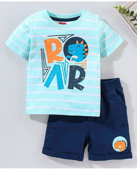 Babyhug 100% Cotton Half sleeves Roar Printed T-Shirt and Shorts - Blue