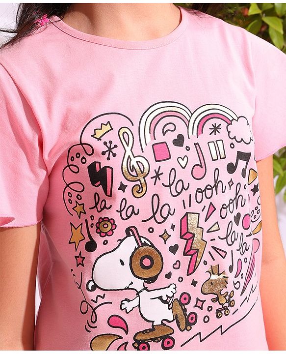 Pine Kids 100% Cotton Flutter Sleeves Top Glitter Print- Pink