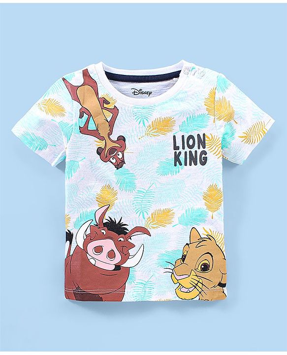 Babyhug Cotton Half Sleeves T-Shirt Lion King Print - White