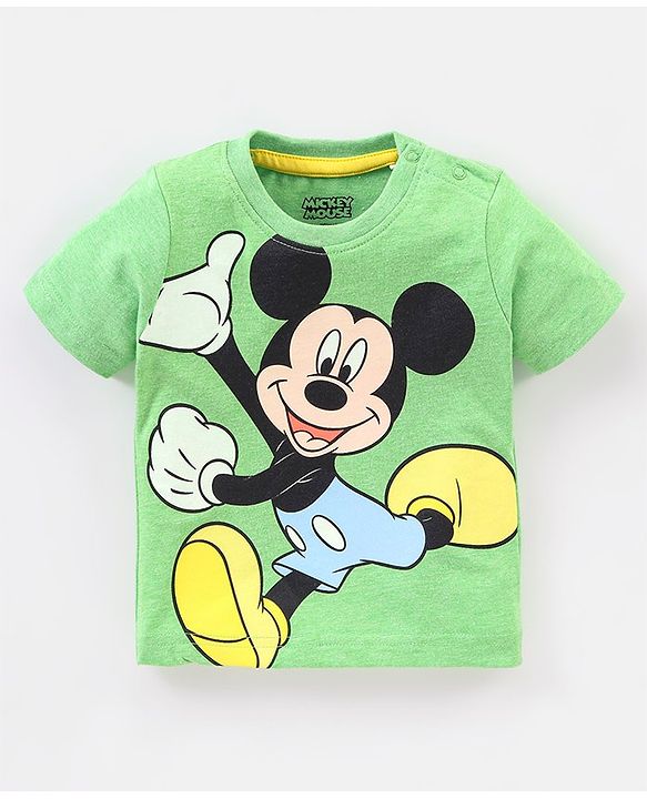 Babyhug Cotton Half Sleeves T-Shirt Mickey Mouse Print - Olive Green