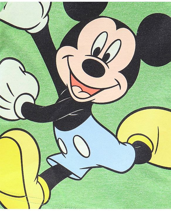 Babyhug Cotton Half Sleeves T-Shirt Mickey Mouse Print - Olive Green