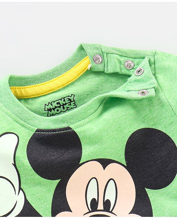 Babyhug Cotton Half Sleeves T-Shirt Mickey Mouse Print - Olive Green