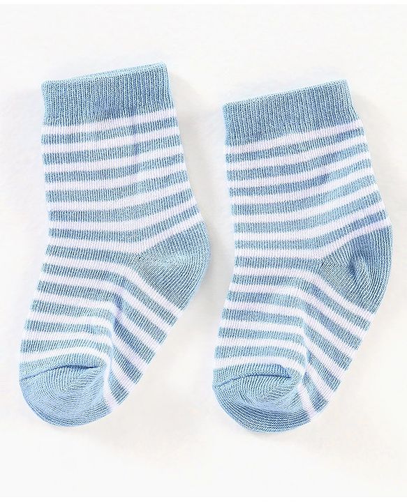 Cute Walk by Babyhug Anti Bacterial Ankle Length Non Terry Striped Socks Pack of 3 - Blue Yellow