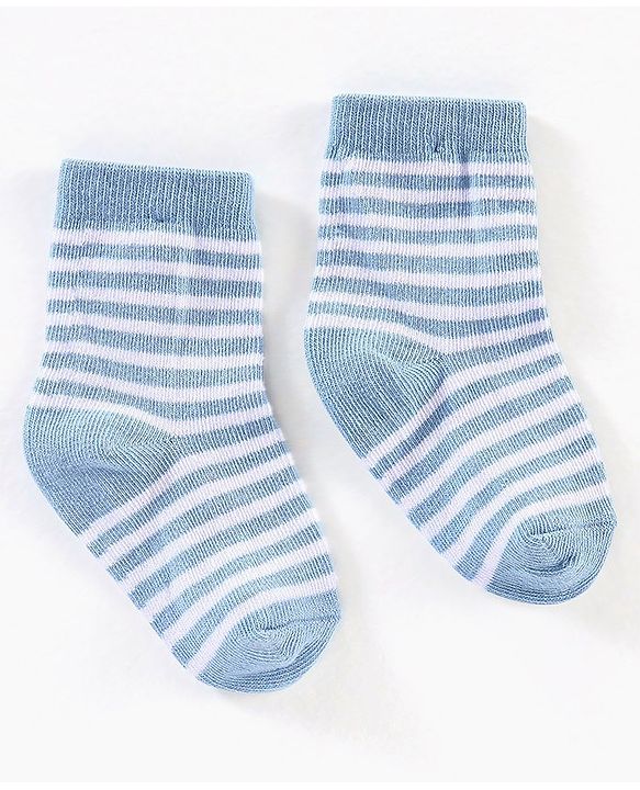 Cute Walk by Babyhug Anti Bacterial Ankle Length Non Terry Striped Socks Pack of 3 - Blue Yellow