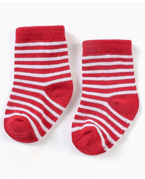 Cute Walk by Babyhug Ankle Length Anti Bacterial Striped Socks Pack Of 3 - Red Black