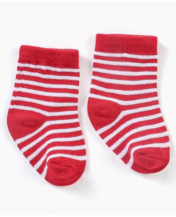 Cute Walk by Babyhug Ankle Length Anti Bacterial Striped Socks Pack Of 3 - Red Black
