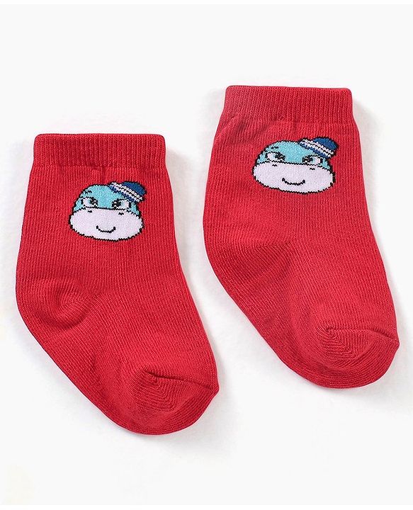 Cute Walk by Babyhug Ankle Length Anti Bacterial Striped Socks Pack Of 3 - Red Black